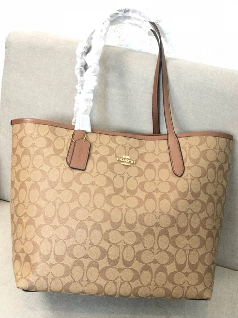 Coach Beige and Brown Signature Canvas Tote